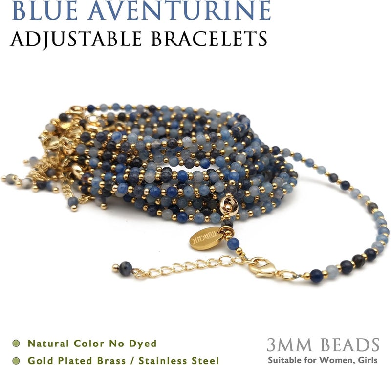 Morchic 3mm Tiny Beads Natural Gemstone Bracelet for Women, Adjustable 7.1" Energy Gem Charm Jewelry, Dainty Handmade Birthday Gift - Image 3